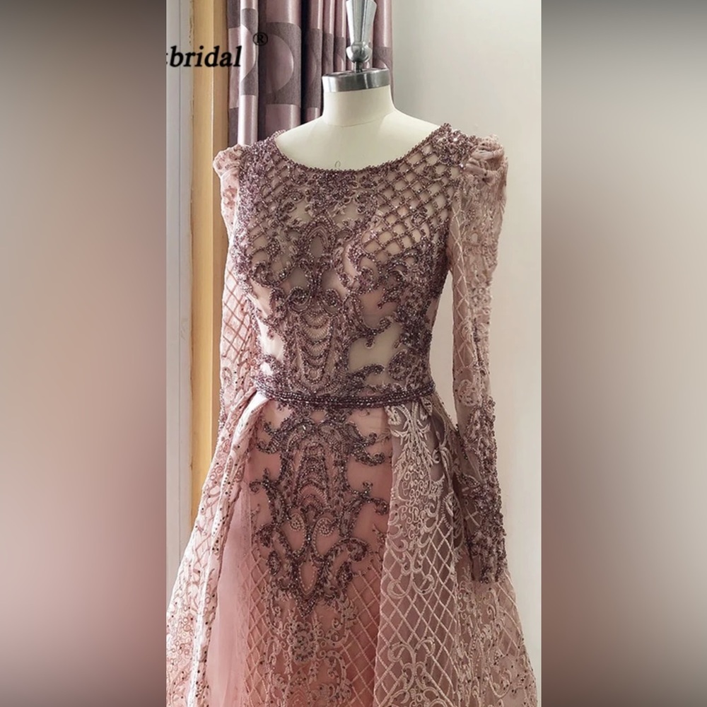 Round neck formal pink gown with crystals size 8